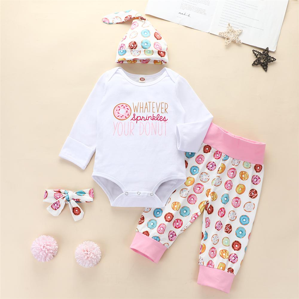 Baby Girls 4 PCS Donuts Cartoon Romper & Pants Baby Wholesale - PrettyKid