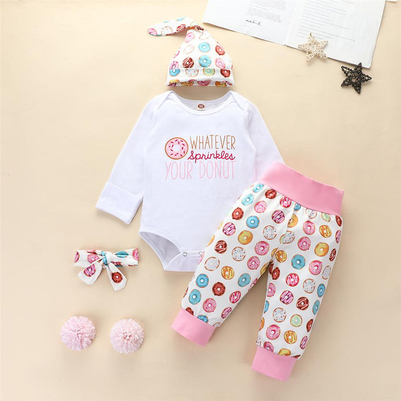 Baby Girls 4 PCS Donuts Cartoon Romper & Pants Baby Wholesale - PrettyKid