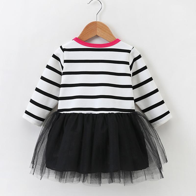 Fashion Love Heart Embroidery Flower Striped Layered Tulle Dress - PrettyKid