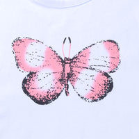 Fashionable Butterfly Print Round Neck Top & Cartoon Skirt - PrettyKid