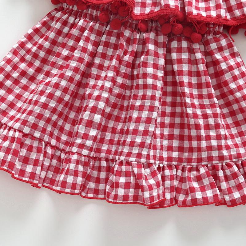 Summer Girls' Middle And Small Children's Suspender Plaid Ruffle Dress - PrettyKid