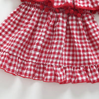 Summer Girls' Middle And Small Children's Suspender Plaid Ruffle Dress - PrettyKid