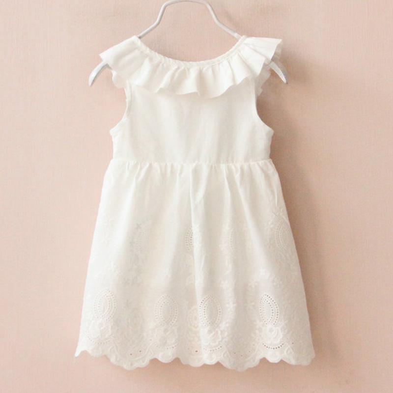 Girl's Pure White Dress Bow Big V Backless Hollow Out Skirt - PrettyKid