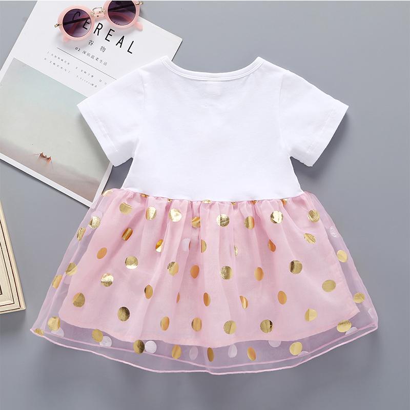 Summer Baby Girl Short Sleeve Bow Cartoon Print Tulle Dress - PrettyKid