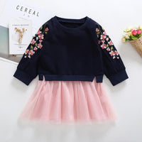 Sakura Embroidery Long Sleeve Mesh Tulle Dresses - PrettyKid