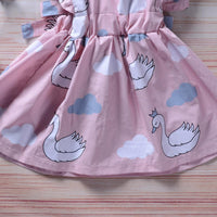 Princess Dress Swan White Cloud Print Backless Dress For Girls - PrettyKid