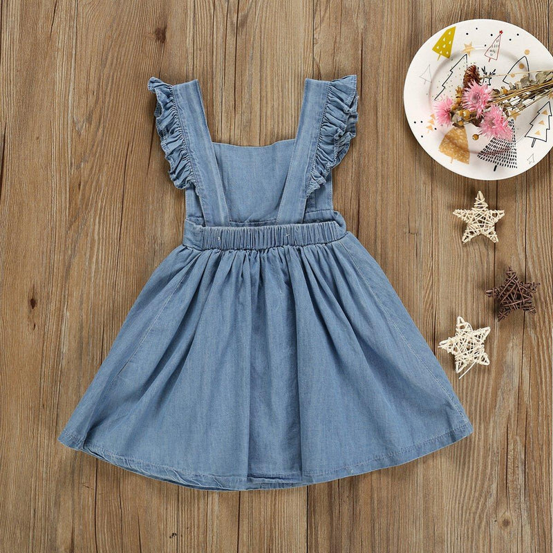 Girls Suspender Dress Solid Color Denim Skirt - PrettyKid