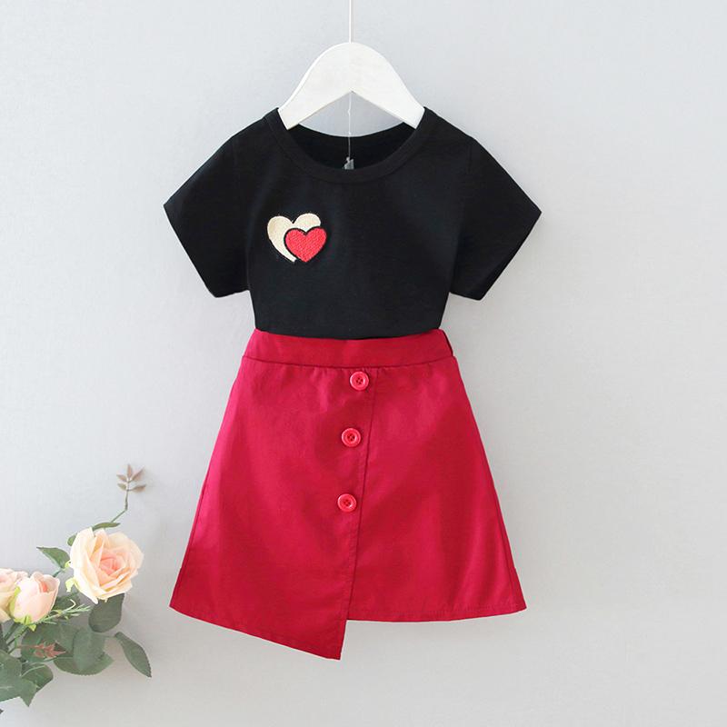 2-piece Heart-shaped Pattern Dress Set for Toddler Girl - PrettyKid