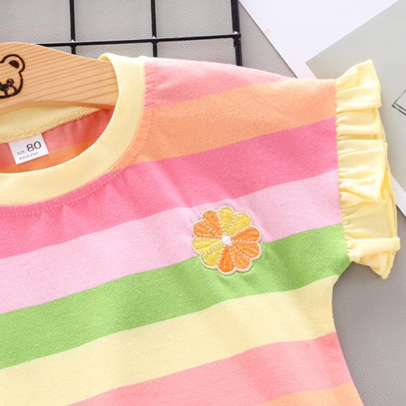 Toddler Girl Rainbow Gradient Stripe Suit Wholesale Children's Clothing - PrettyKid