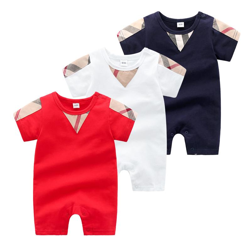 Soft High-quality Classic Plaid Solid Short-sleeve Bodysuit Children's clothing wholesale - PrettyKid