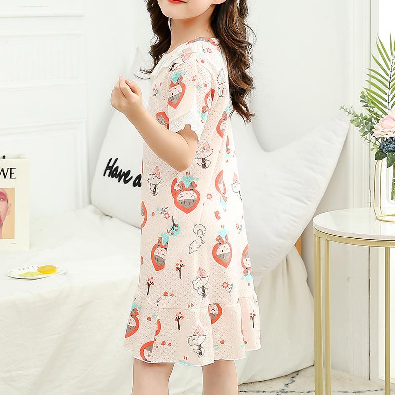 Girl Cartoon & Lace Pattern Summer Pajamas Dress Children's Clothing - PrettyKid