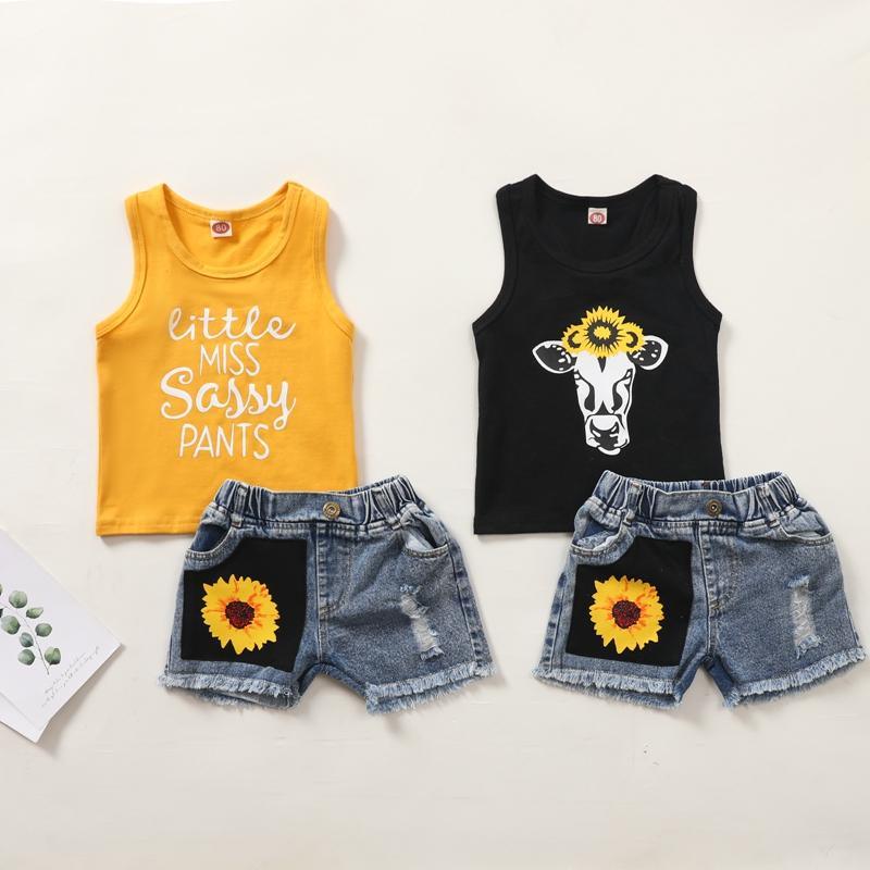 Toddler Girl Tank Top & Sunflower Pattern Denim Shorts Children's Clothing - PrettyKid