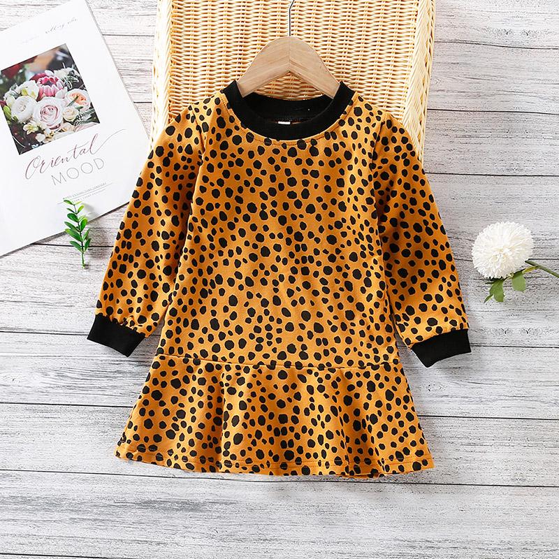 newborn baby clothes wholesale Toddler Girl Leopard Print Long Sleeve Dress Wholesale Children's Clothing - PrettyKid
