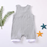 Baby Boy Sleeveless Grey Bodysuit Baby One Piece Jumpsuit - PrettyKid