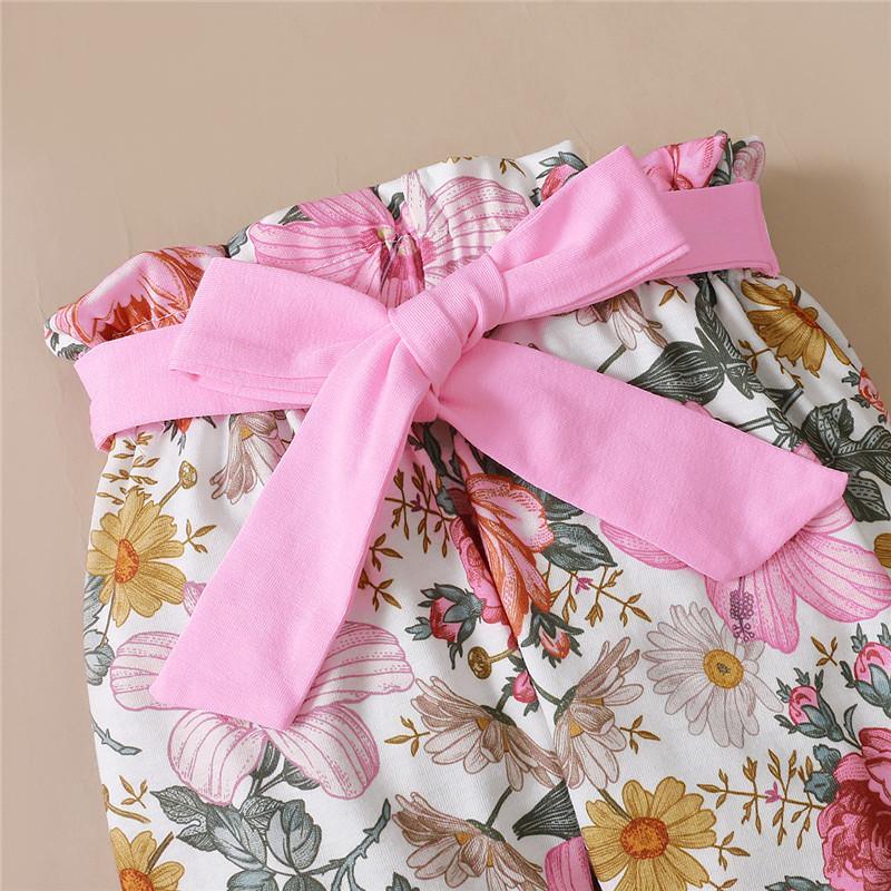 baby girl wholesale clothing Baby Girl Ruffle Sleeve Bodysuit & Floral Pants & Headband Wholesale Children's Clothing - PrettyKid