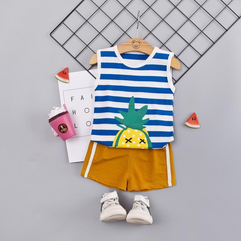 2-piece Cartoon Design Striped Vest & Shorts for Children Boy - PrettyKid