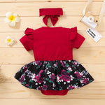 Baby Girl Floral Color-block Bodysuit - PrettyKid