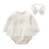 0-12M Baby Girls Lace Mesh Long Sleeve Bodysuit & Headband Wholesale Baby Clothing - PrettyKid