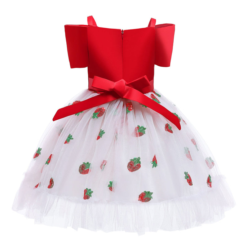 18months-9years Princess Dress For Girls Strawberry Sequin Mesh Panel Bow Sling Wholesale Girls Fashion Clothes - PrettyKid
