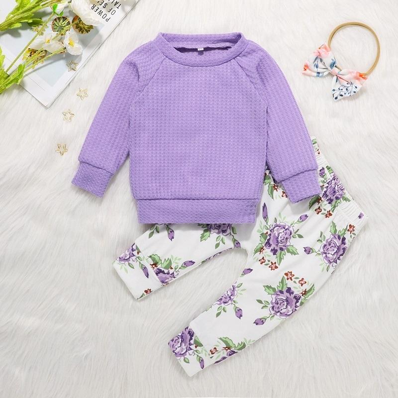 best children's wholesale clothing Toddler Girl Solid Color Sweater & Floral Print Pants & Headband - PrettyKid