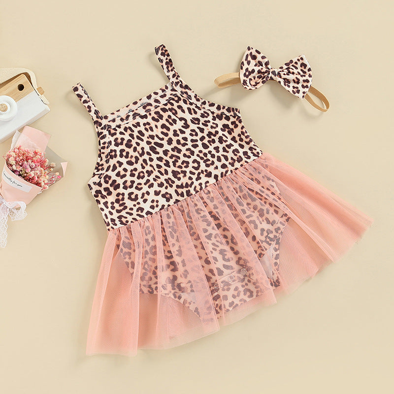 6-24M Baby Girls Mesh Leopard-Print Cami Bodysuit Dress Wholesale Baby Clothing - PrettyKid