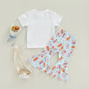 9M-4Y Toddler Girls Sets Letter Short Sleeve T-Shirt Cake Print Flared Pants Wholesale Little Girl Clothing - PrettyKid