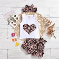 3-piece Heart-shaped Pattern Vest & Floral Printed Pants & Headband for Baby Girl - PrettyKid