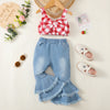 Wholesale Toddler Girls Straps Plaid Polka Dot Top & Pants in Bulk - PrettyKid