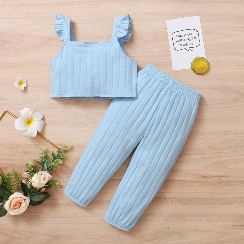 Toddler Girl 2pcs Solid Pattern Summer Suit Cami Top & Shorts - PrettyKid