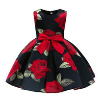 Girl Bow Decor Sleeveless Floral Formal Dress - PrettyKid