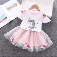 Toddler Girl Unicorn Pattern Top & Mesh Skirt - PrettyKid