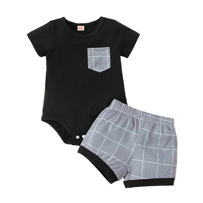 3-24M Baby Boys Outfits Sets Bodysuit & Plaid Shorts Bulk Baby Clothes Wholesale - PrettyKid