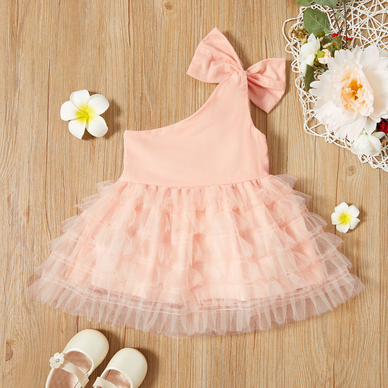 6-18M Solid Single Shoulder Guaze Wholesale Baby Clothes Baby Girl Clothing Sets - PrettyKid