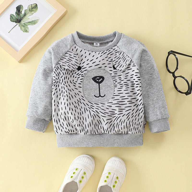 Cartoon Crew Neck Grey Bear Long Sleeve Sweatwear Wholesale Baby Clothing - PrettyKid