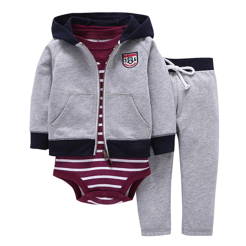 Baby Long Sleeve Hooded Striped Jacket Sweater Printed Jumpsuit Pants Three Piece Set Unbranded Baby Clothes Wholesale - PrettyKid