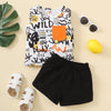 3-24M Short Sets For Boys Casual Sleeveless Full Printed Letters Bulk Baby Clothes - PrettyKid