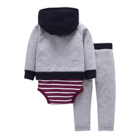 Baby Long Sleeve Hooded Striped Jacket Sweater Printed Jumpsuit Pants Three Piece Set Unbranded Baby Clothes Wholesale - PrettyKid