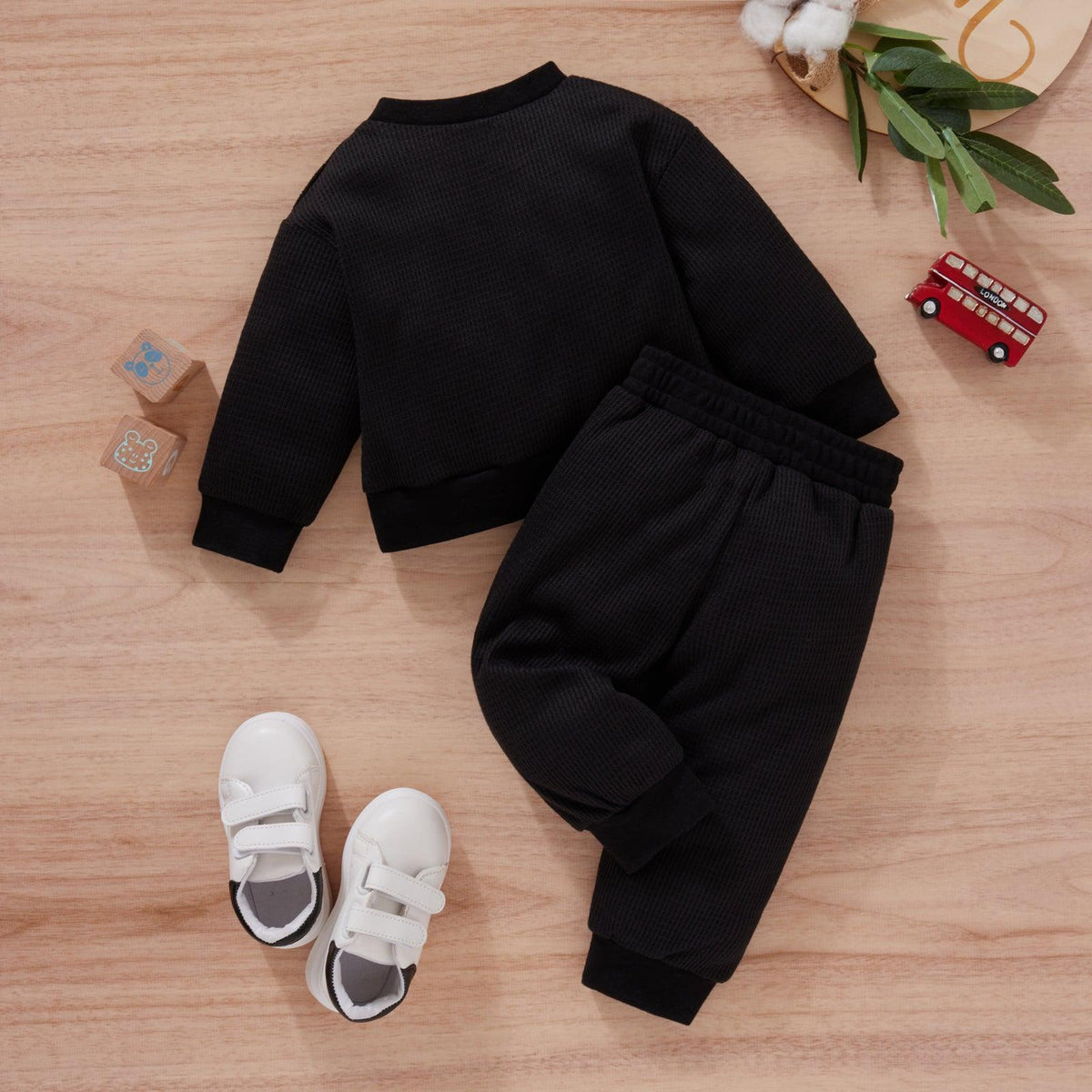 Boys' Waffle Long Sleeve Sweater Pants Two Piece Set - PrettyKid