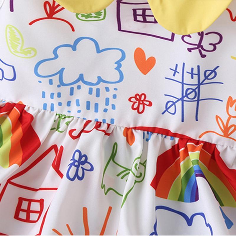 Toddler Girl Hand Drawn Rainbow Print Dress - PrettyKid