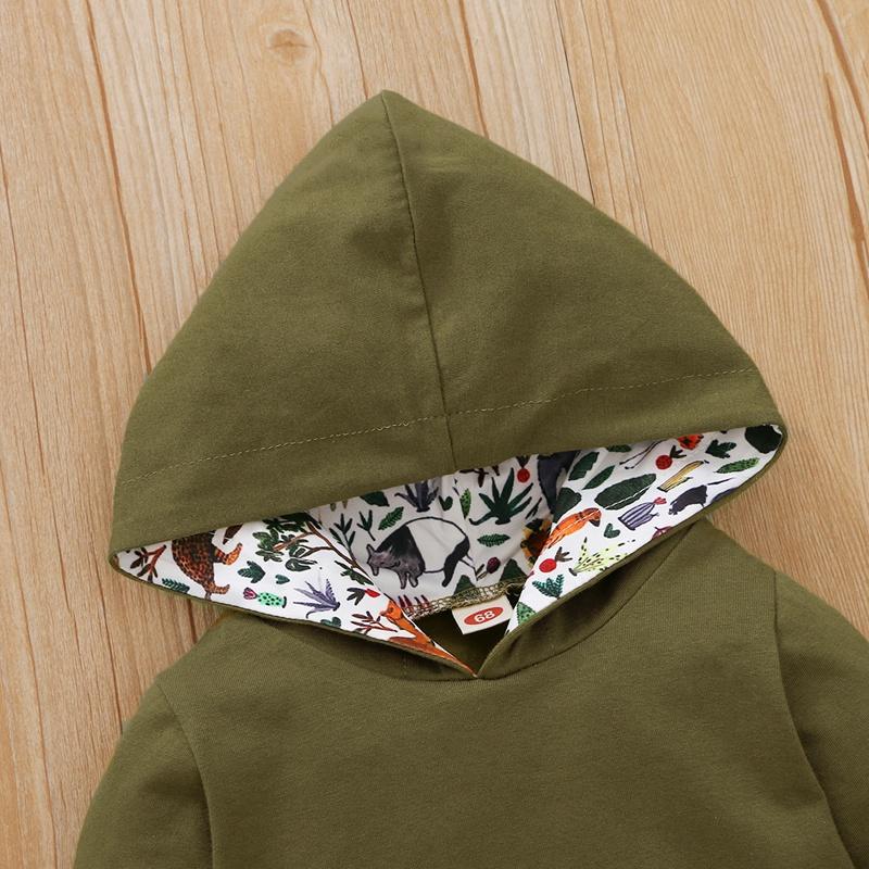 2-piece Hooded Romper & Animal Printing Pants for Baby Boy - PrettyKid