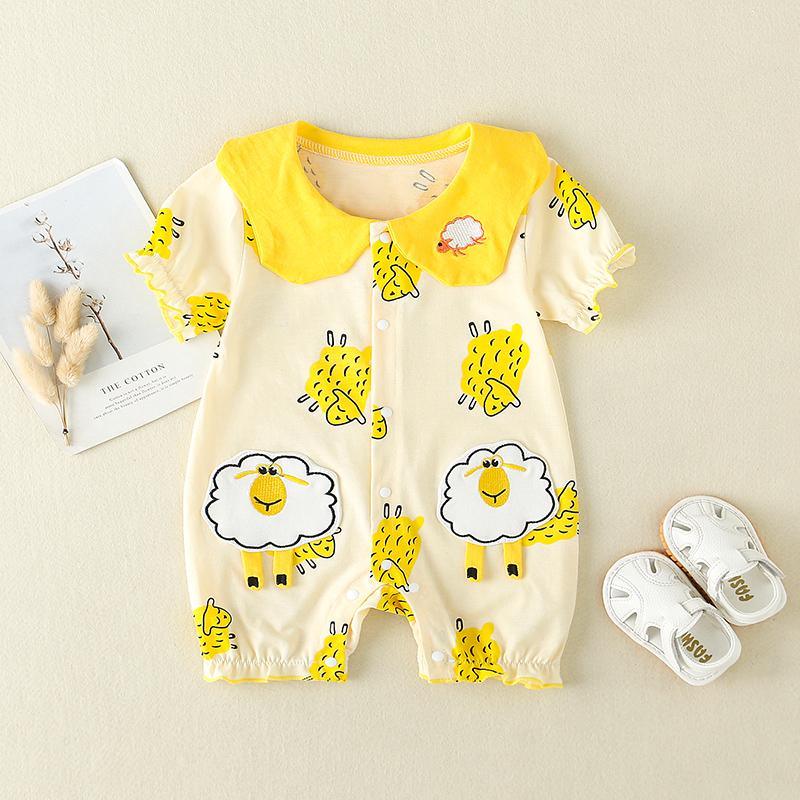 Baby Cartoon Sheep Pattern Peter Pan Collar Romper - PrettyKid