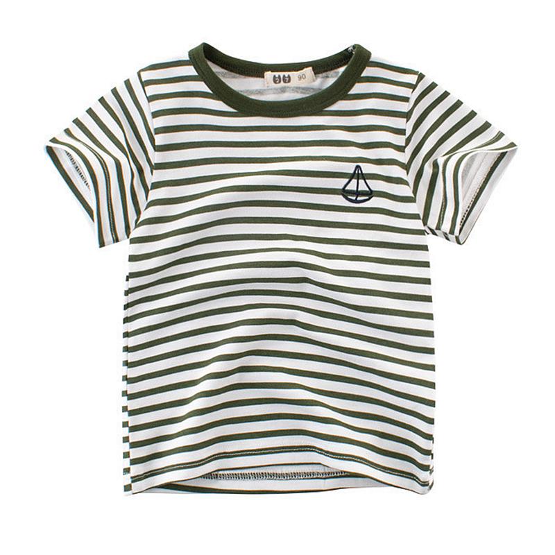 Grow Boy Sailboat Pattern Striped T-shirt - PrettyKid
