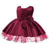 Baby Girl Solid Color Bow Decor Sleeveless Mesh Hem Formal Dress - PrettyKid