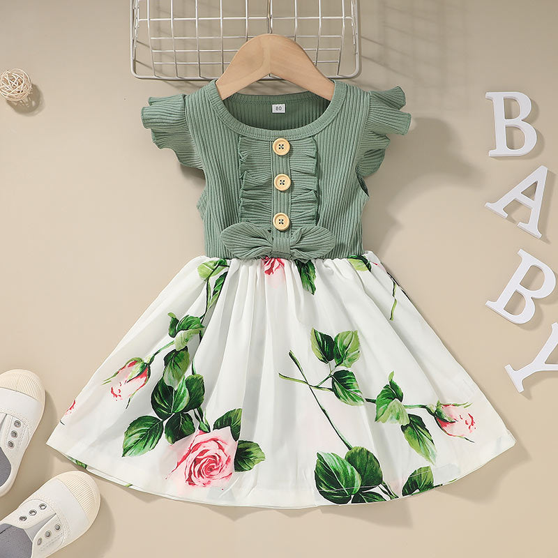 9months-4years Toddler Girl Dresses Summer Girls Dress Printing Stitching Children's Dress Wholesale - PrettyKid
