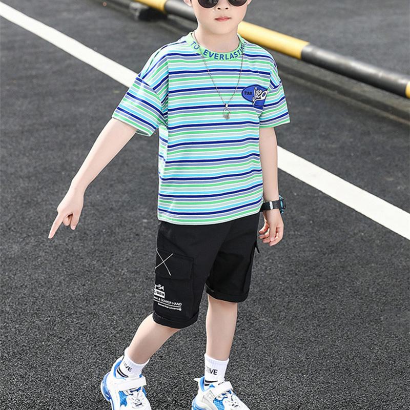 Kid Boy Stripes Color Top & Shorts - PrettyKid