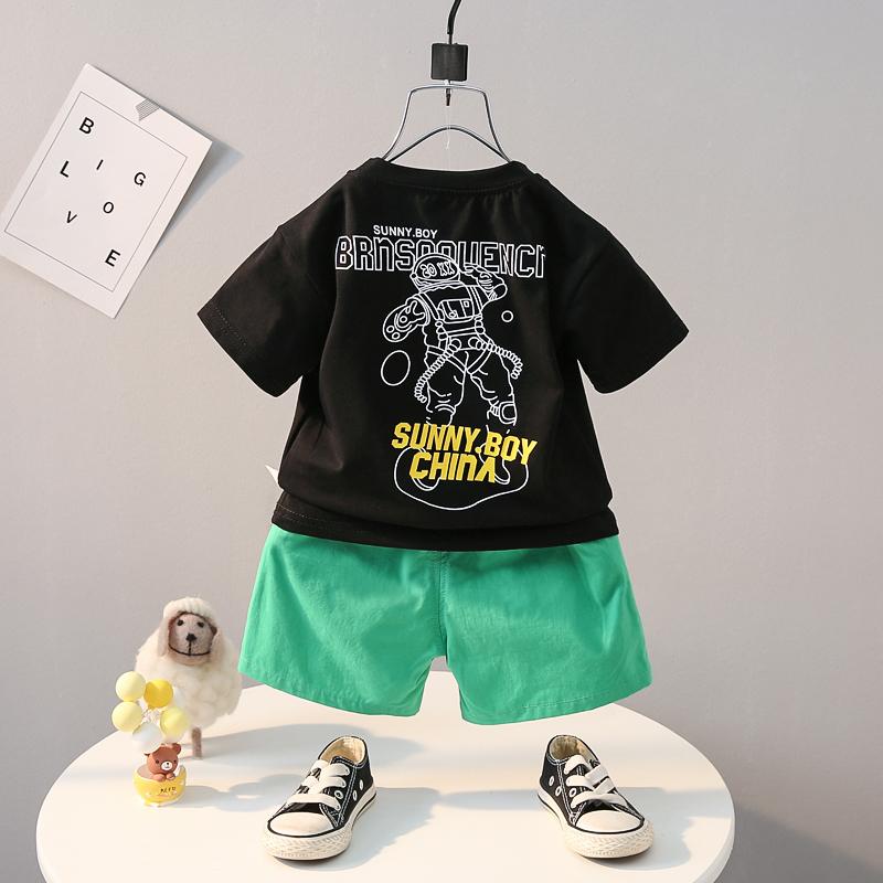 Grow Boy Robot Pattern T-shirt & Front Pocket Shorts - PrettyKid