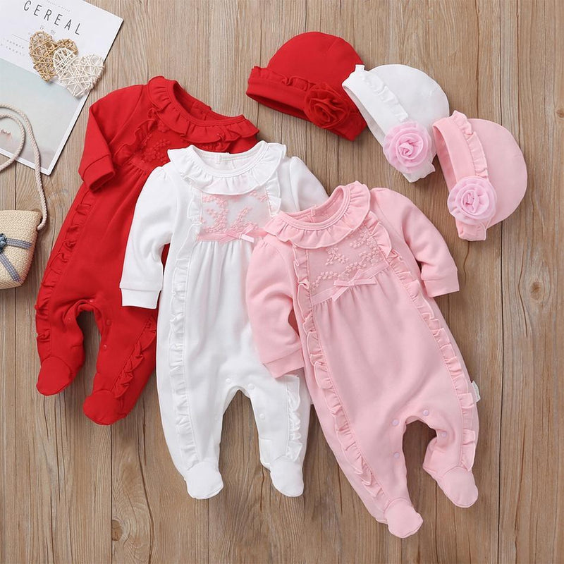 2-Piece Long-Sleeve Embroidered Jumpsuit and Hat Children's clothing wholesale - PrettyKid