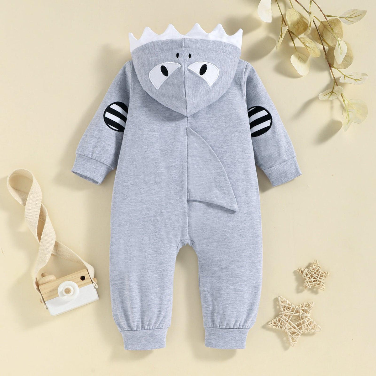 Baby Boys' Hooded Dinosaur Zip Long Sleeve Jumpsuit - PrettyKid