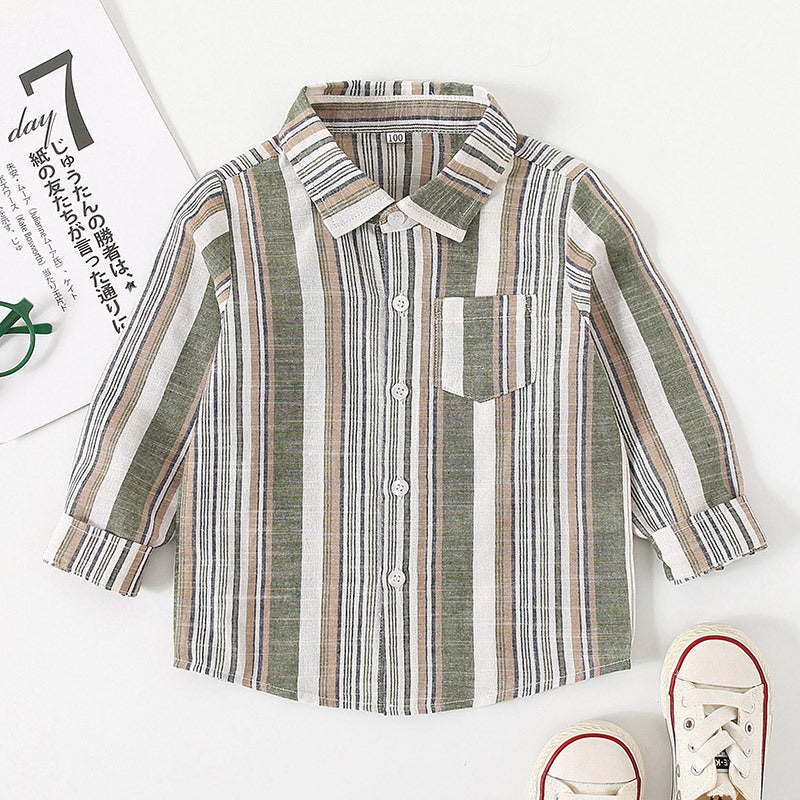 18months-6years Toddler Boy Shirts Children's Clothing Boys' Shirts Vertical Stripes Lapel Casual Children's Clothing - PrettyKid