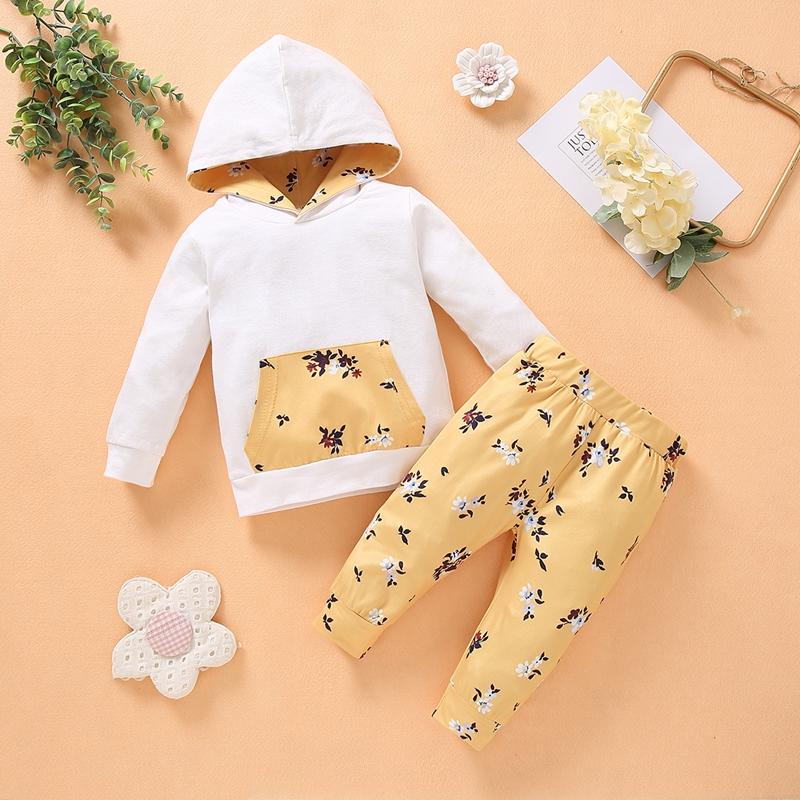 2-piece Floral Pattern Hoodie & Pants for Baby Girl - PrettyKid